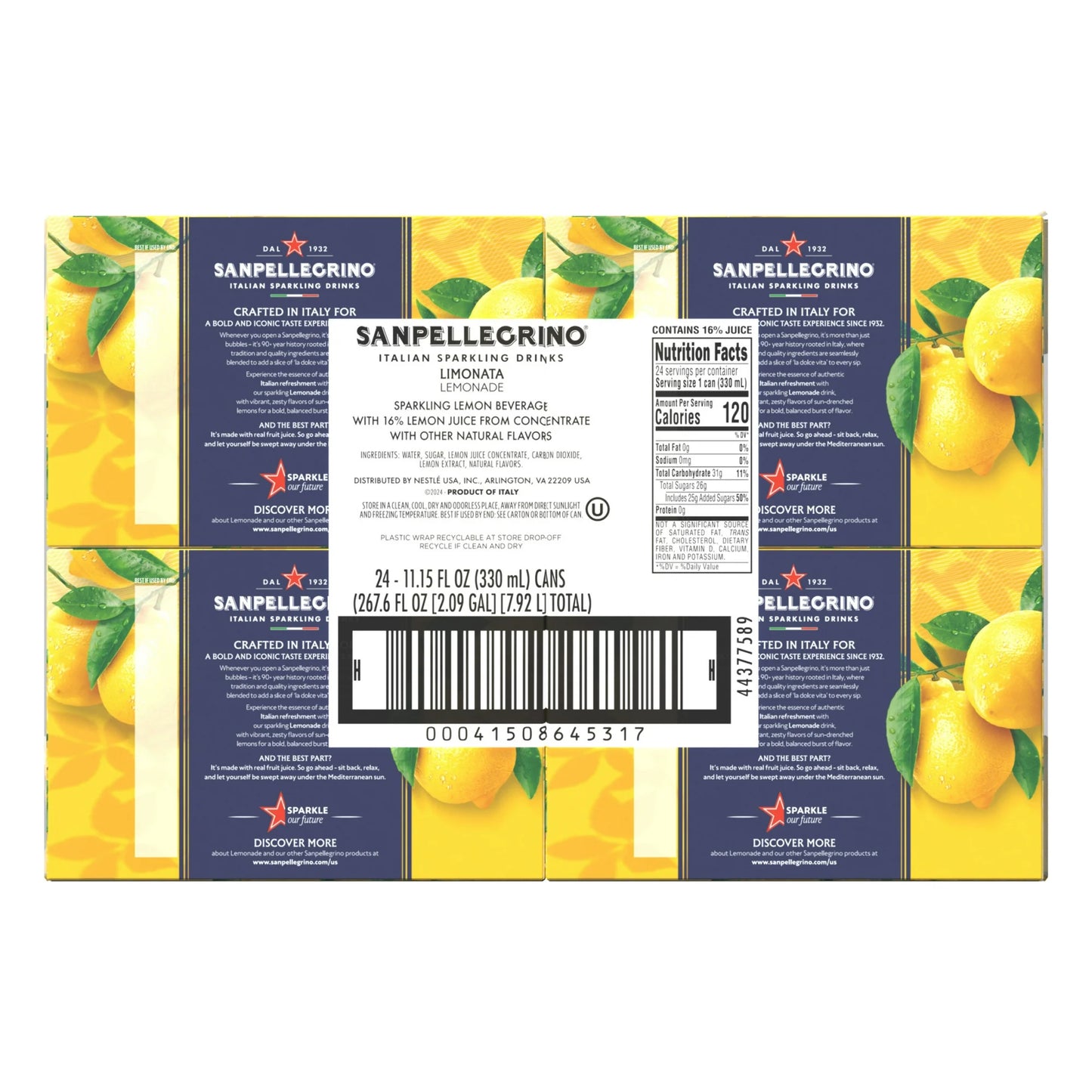 Sanpellegrino Italian Sparkling Drink Limonata Sparkling Lemon Beverage 276.6 Fl Oz 24 Pack Cans