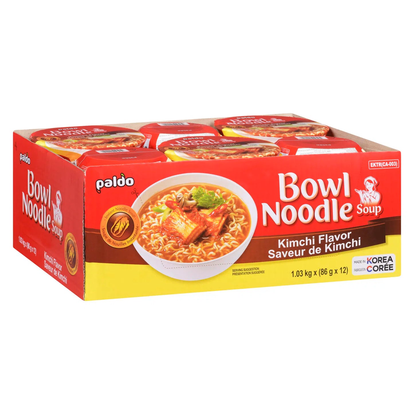 Paldo Bowl Noodle Soup kimchi flavor, 36.40 oz 12bowls