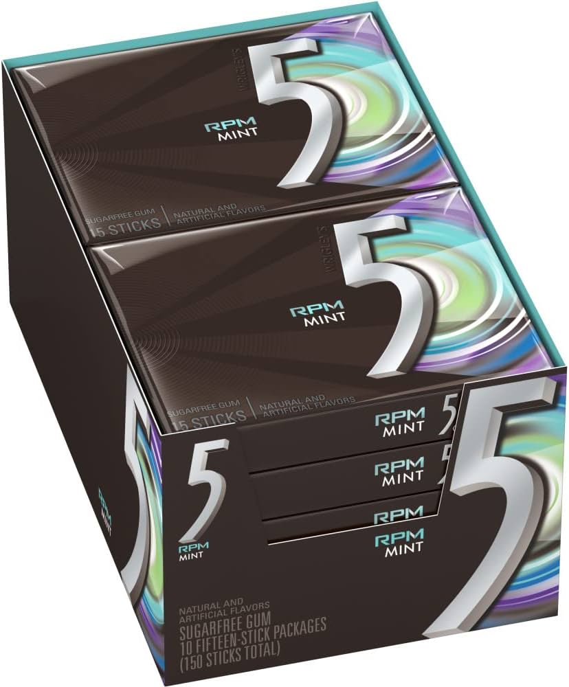 Wrigley S 5 Sugar Free Gum RPM Mint 10 Pack (15 Ct per Pack)