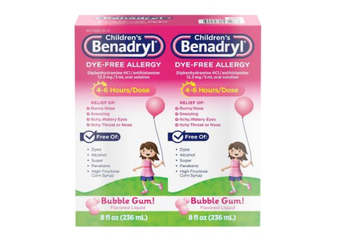 Children’s Benadryl Bubble Gum 2pck 8Oz