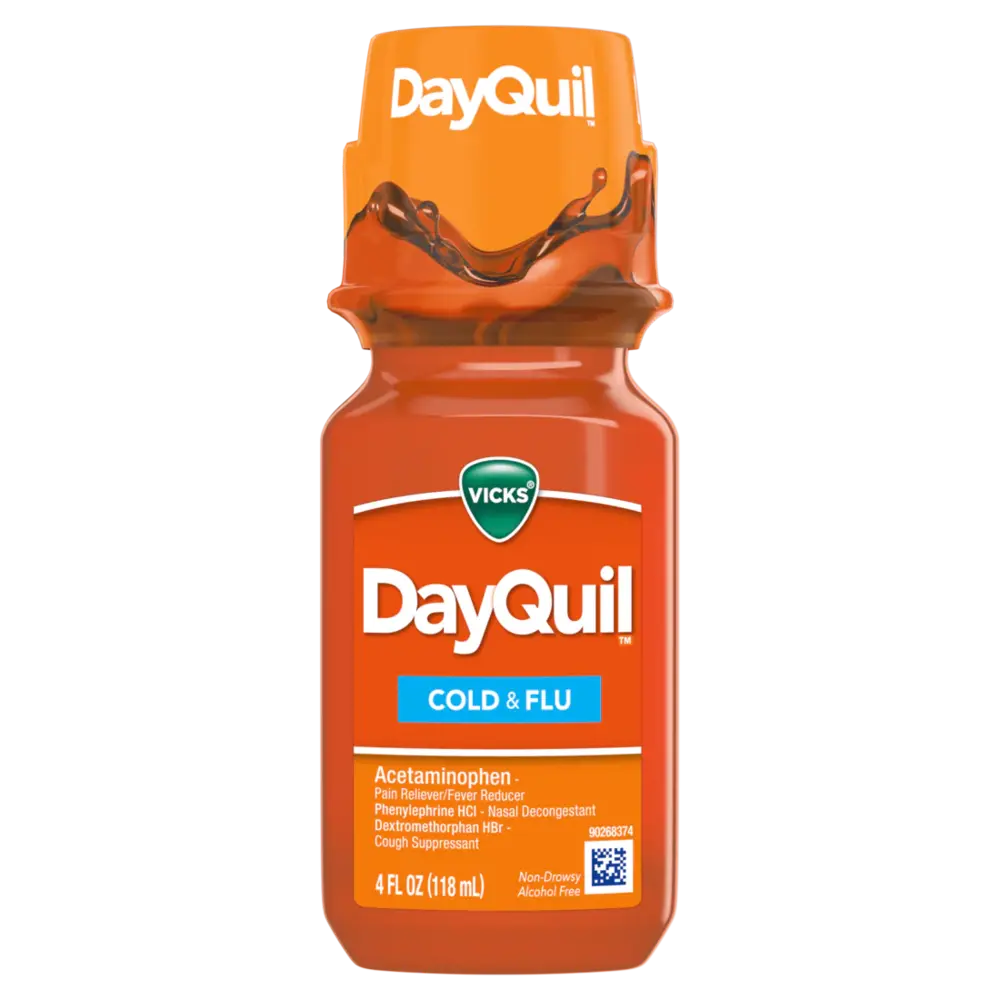 Vicks DayQuil Cold & Flu Relief Liquid, 4 fl oz (Single Bottle)