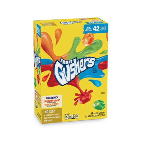 Fruit Gushers Fruit Flavored Snacks, 0.8 Oz, Assorted Flavors, Box of 42 Pouches