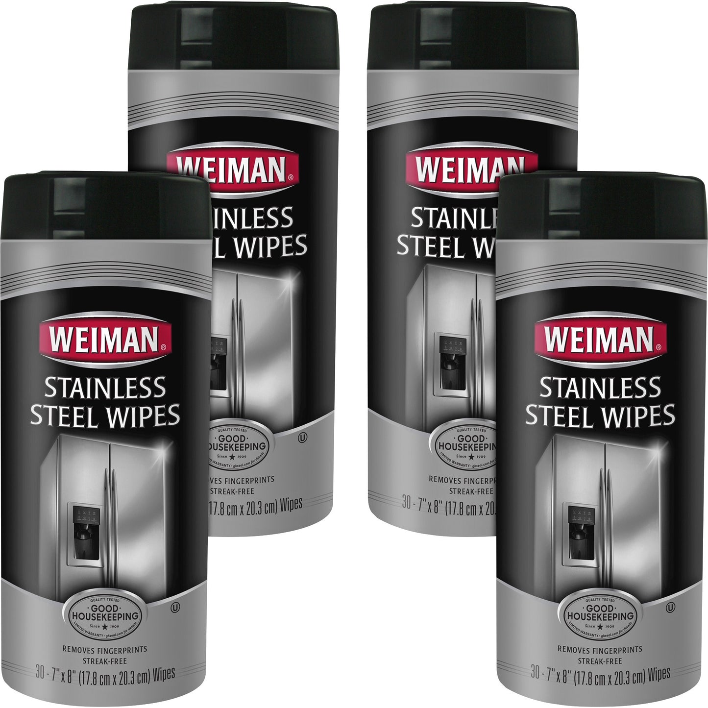Weinman Stainless Steel Wipes, 7" X 8", 30 Wipes/Canister, 4 Canisters/Case