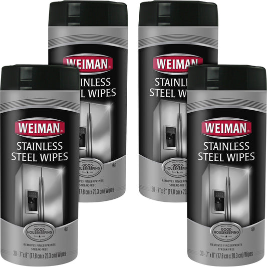 Weinman Stainless Steel Wipes, 7" X 8", 30 Wipes/Canister, 4 Canisters/Case