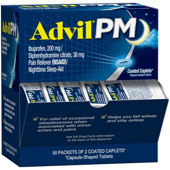 Advil PM Pain Reliever and Sleep Aid 200Mg Ibuprofen Temporary Pain Relief ( 2Ct. Packs) -100 Caplets