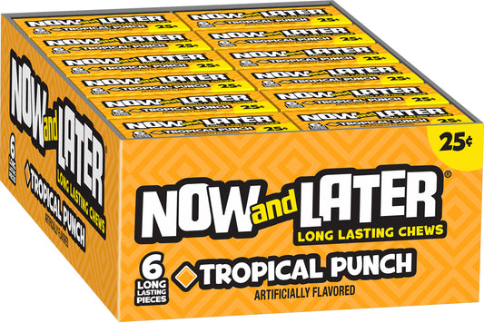 Now and Later Original Tropical Fruit Punch Taffy Chews Candy 0.93oz (Box of 24)