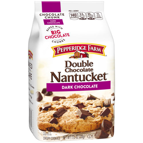Pepperidge Farm Nantucket Crispy Double Dark Chocolate Chunk Cookies 7.75 Oz Bag (8 Cookies)