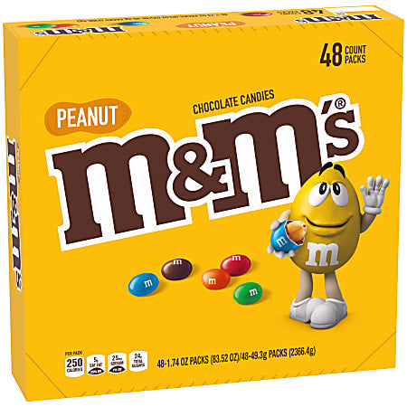 M&M's Peanut Chocolate Candies, 1.74 Oz, Box of 48