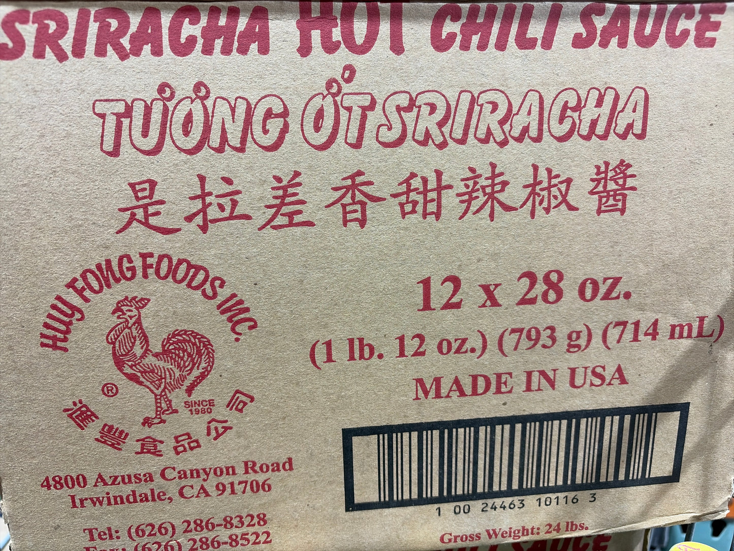 Siracha Hot Sauce 28Oz, (12 Count)