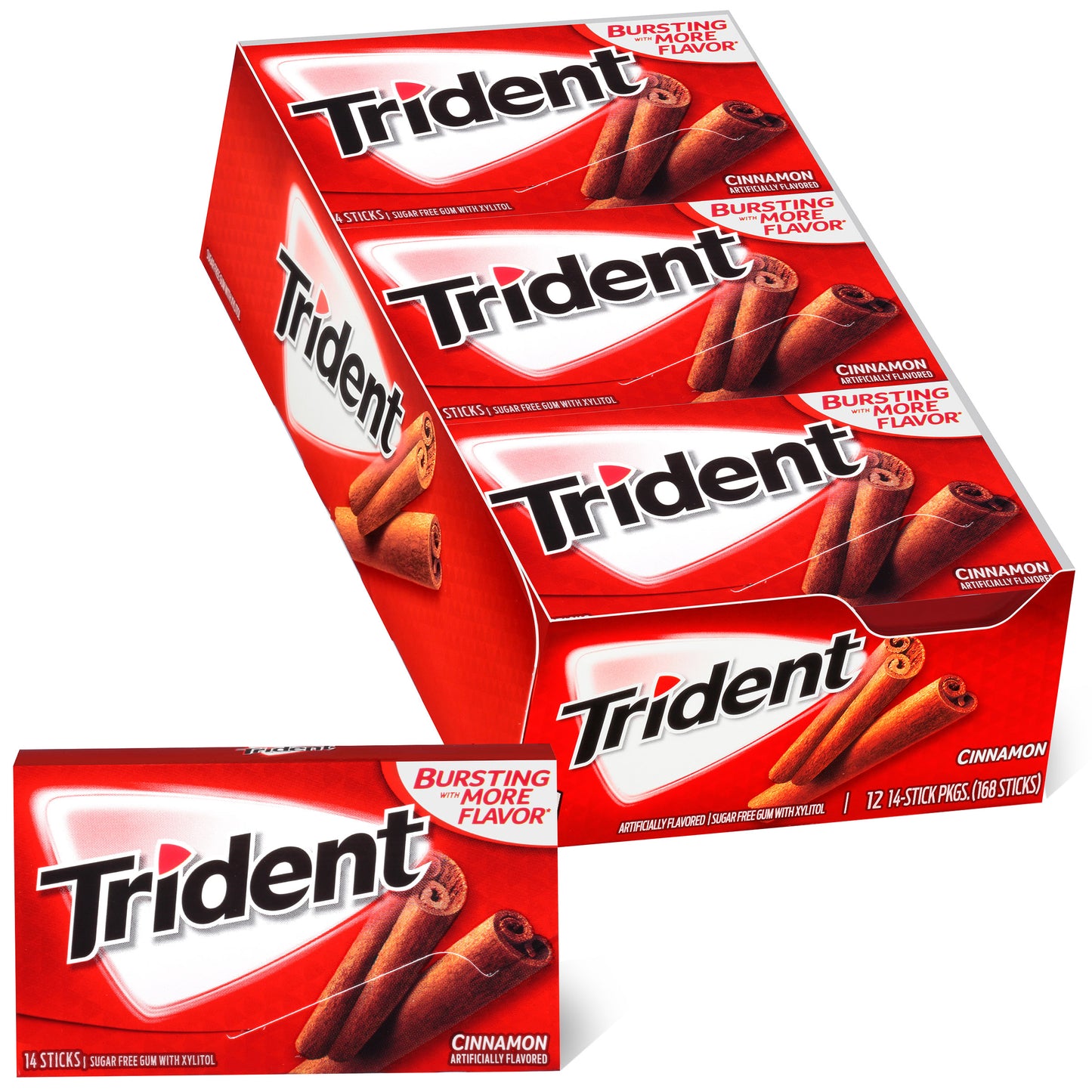 Trident Cinnamon Sugar Free Gum 12 Packs of 14 Regular Size Pieces (168 Total Pieces)