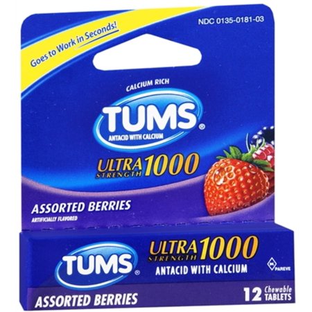 Tums Ultra Strength 1000, Assorted Berries, 12 count rolls (Pack of 12)