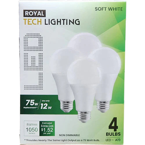 Royal Tech A19 LED Light Bulbs Soft White 75W 4PCK