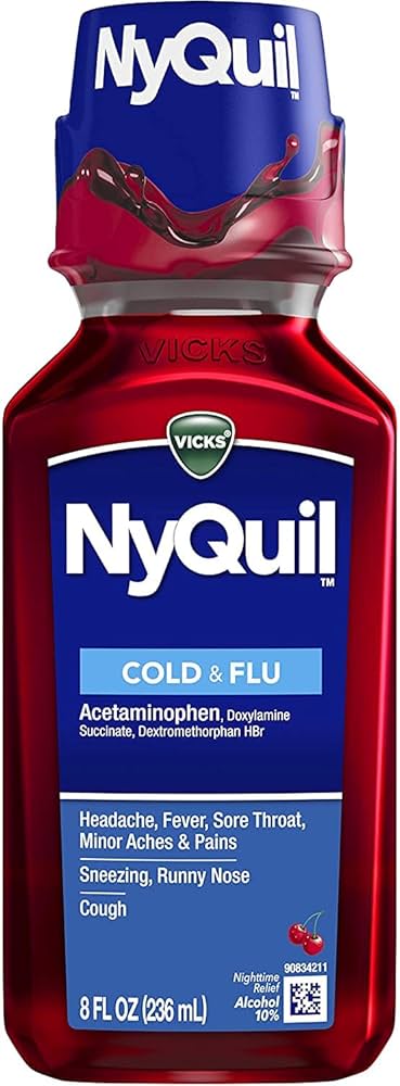 Vicks NyQuil Cherry Cold & Flu Liquid, 8 FL OZ Medicine