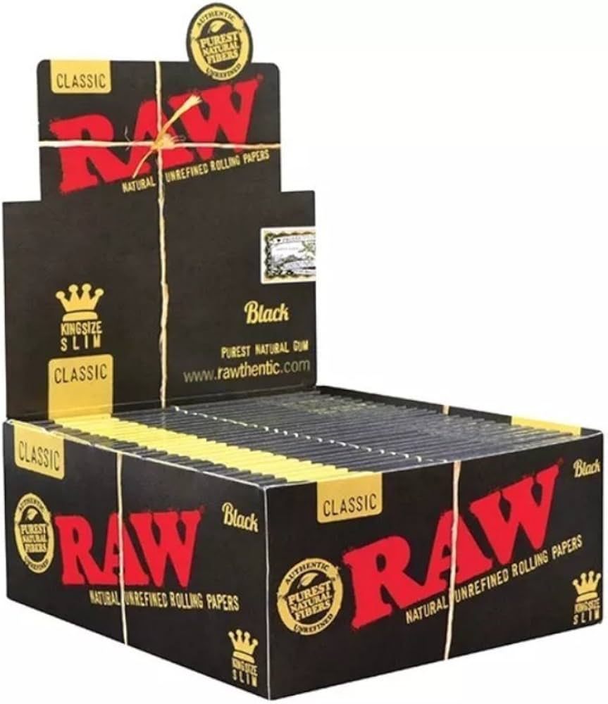 50 Booklets X RAW Classic Black King Size Slim Rolling Paper - Full Box