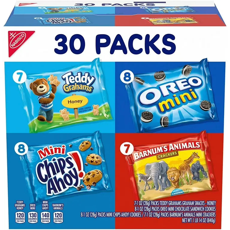 OREO CHIPS AHOY! Teddy Grahams Honey & Barnum S Animal Crackers Variety Pack 30 Snack Packs