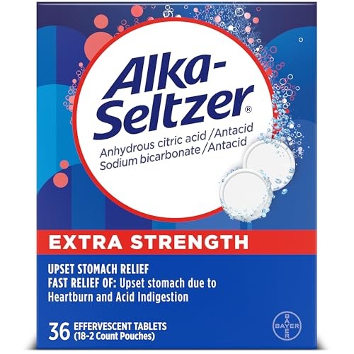 Alka-Seltzer Extra Strength Heartburn Relief Effervescent Antacid Tablets, Fast Indigestion Relief,Medicine 36Ct