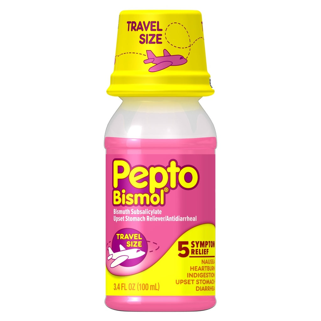 Pepto Bismol 5 Symptoms Digestive Relief Liquid, 3.4 OZ Travel Size Medicine ( 4 Pack )