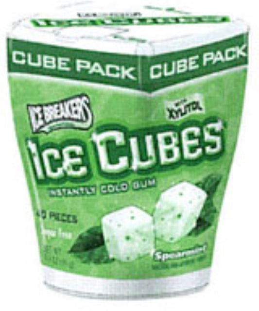 ICE BREAKERS ICE CUBES Spearmint Flavored Sugar Free Chewing Gum Made with Xylitol 40 Piece Container 4 Ct