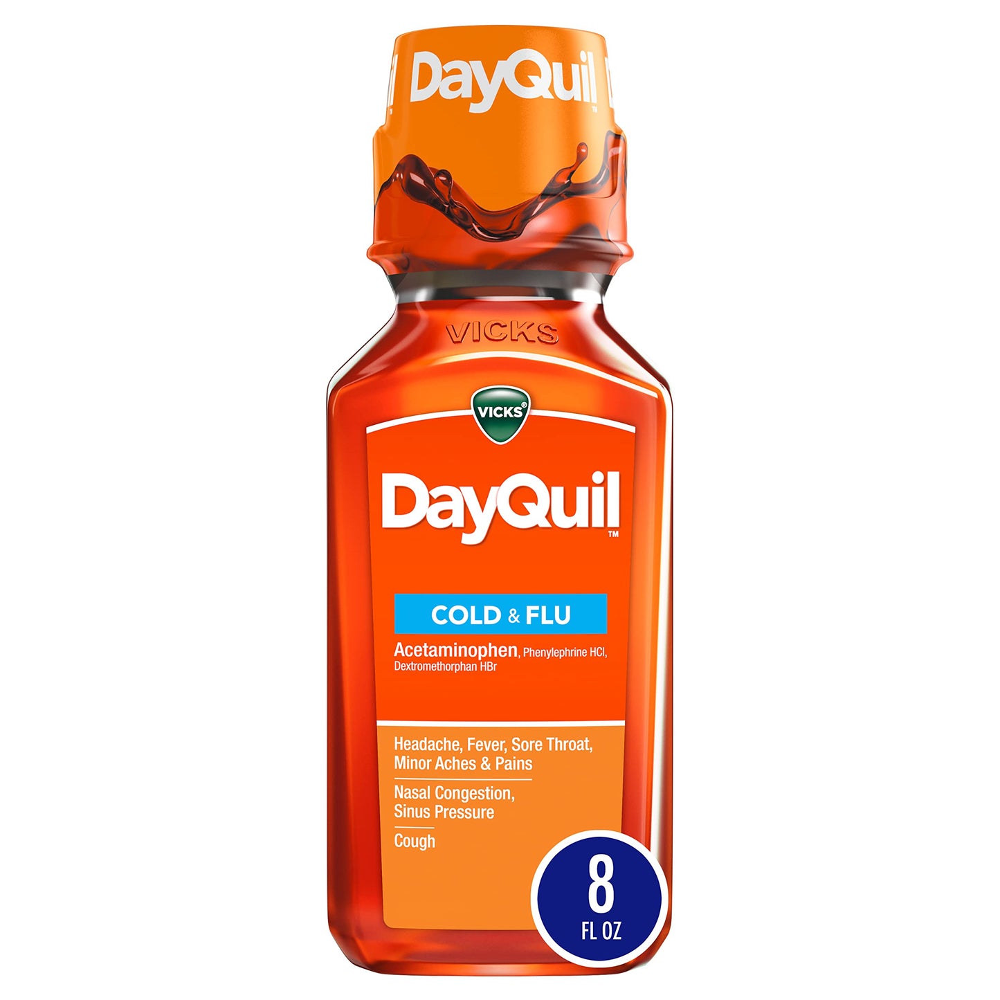 Vicks DayQuil Cold & Flu Relief Liquid, 8 fl oz.