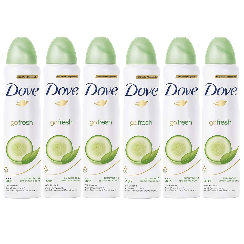 Dove Cucumber & Green Tea Antiperspirant Deodorant Spray – Pack of 6 × 150ml, 48h protection