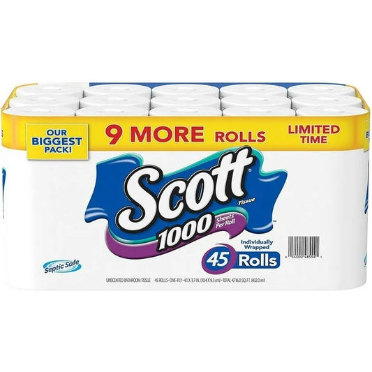 Scott 1000 Toilet Paper 1000 Sheets, (45 Count)