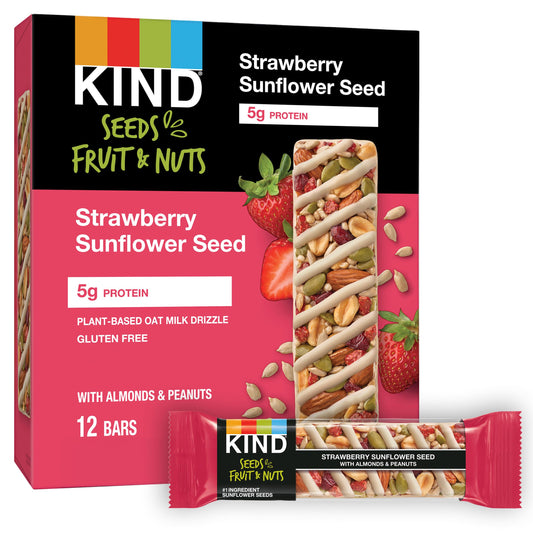kind seeds fruit & nuts snack bar strawberry sunflower seed | 5g protein high fiber gluten free bars 1.4-oz 12-count