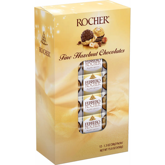 Ferrero Rocher Assorted Hazelnut Milk Chocolate Truffle, 1.3 Oz, 12/Pack