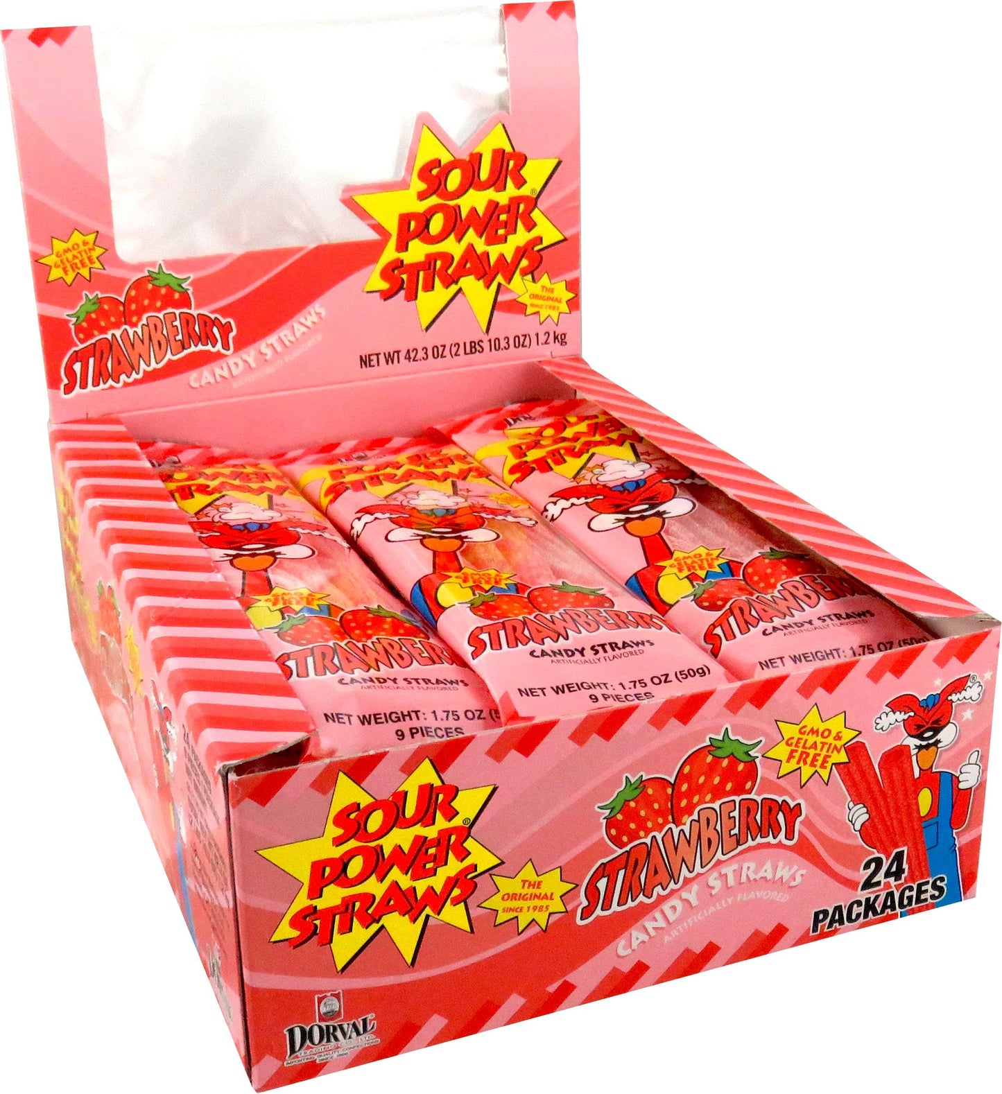 Sour Power Candy Straws, Strawberry, 1.75 oz (Pack of 24)