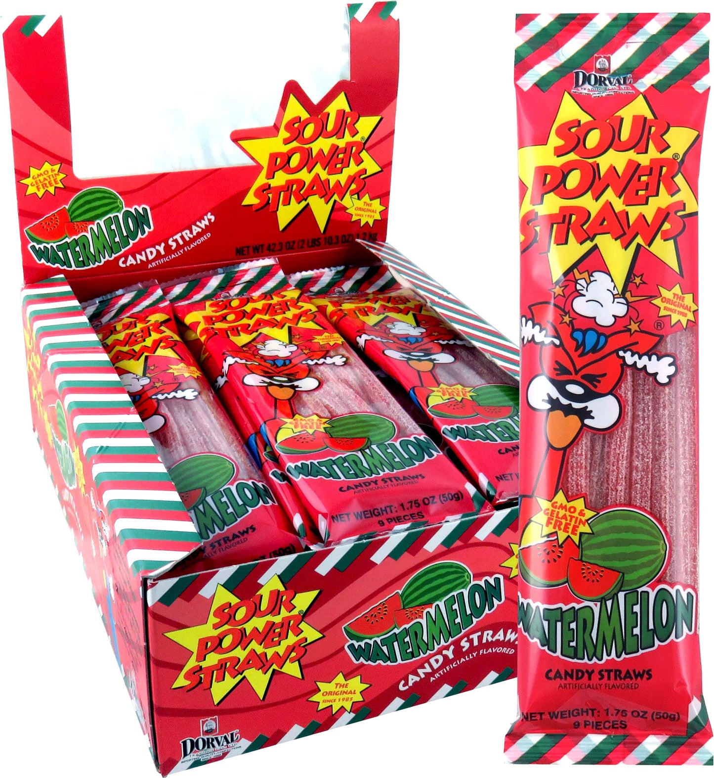 Sour Power Candy Straws, Watermelon, 1.75 oz (Pack of 24)