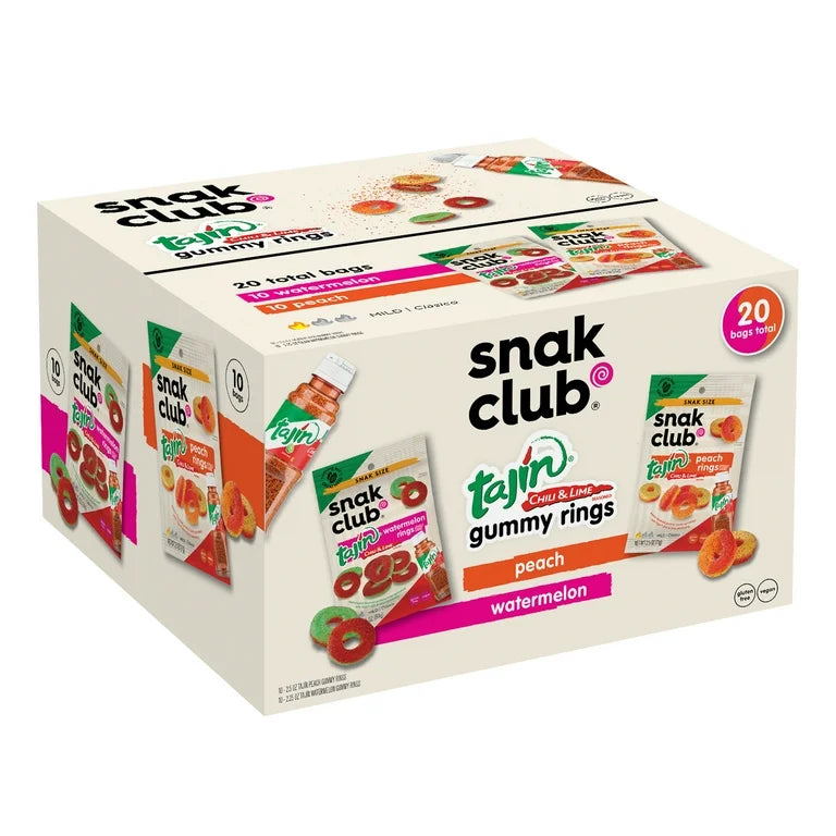 Snak Club Tajín Gummy Rings – Peach & Watermelon (20 Bags)