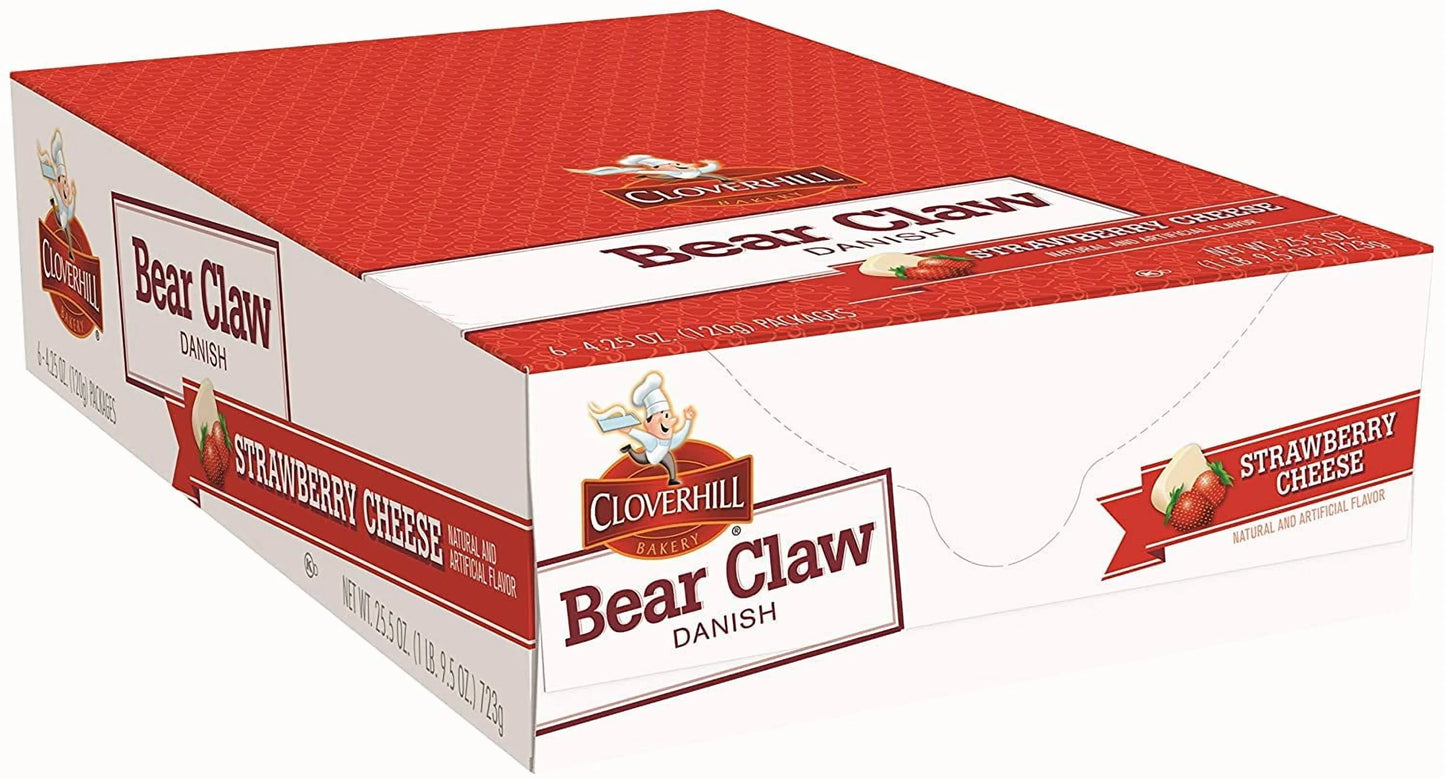 Clover hill Bear Claw Strawberry Cheese Danish 6-4.25Oz