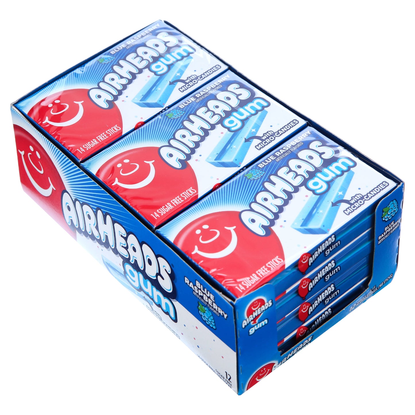 Airheads Candy Chewing Gum Blue Raspberry Sugar Free 14 Regular Size Sticks (12 Pack