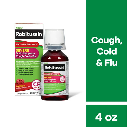 Robitussin Maximum Strength Severe Multi-Symptom Cough Cold + Flu CF MAX 4Oz, Medicine (3 Count)