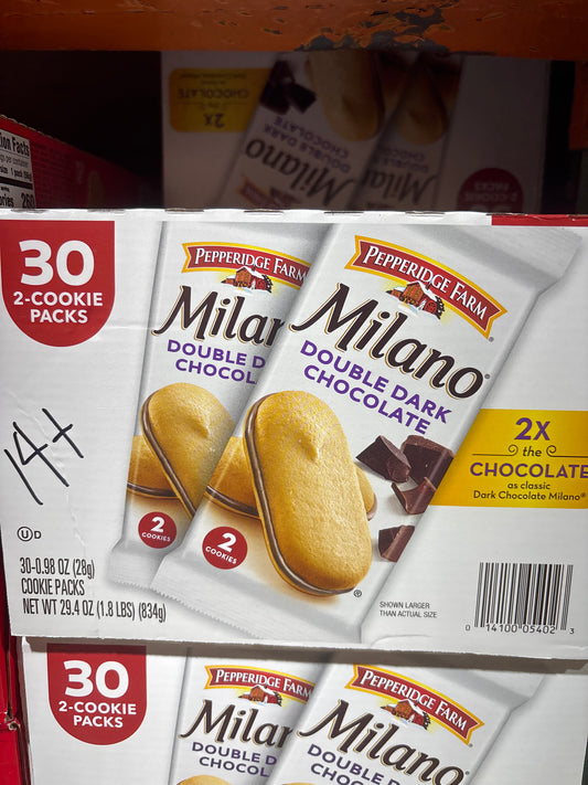 Milano Double Dark Chocolate Cookies, 0.98 Ounce (Pack of 30)