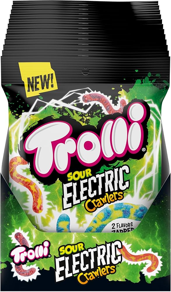 Trolli Sour Electric Crawlers Hangable Bag 4.25Oz, (24 Count)