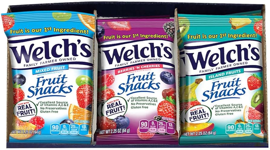 Welch’s Fruit Snacks – Assorted Flavors (Mixed Fruit, Berries ’n Cherries, Island Fruits) – Pack of 12 × 2.25oz Bags