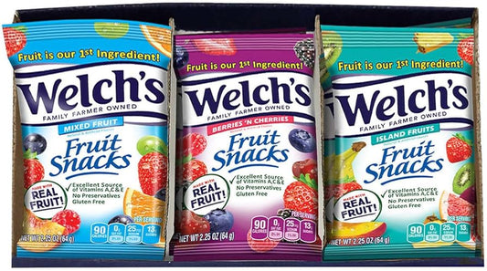 Welch’s Fruit Snacks – Assorted Flavors (Mixed Fruit, Berries ’n Cherries, Island Fruits) – Pack of 16 × 2.25oz Bags