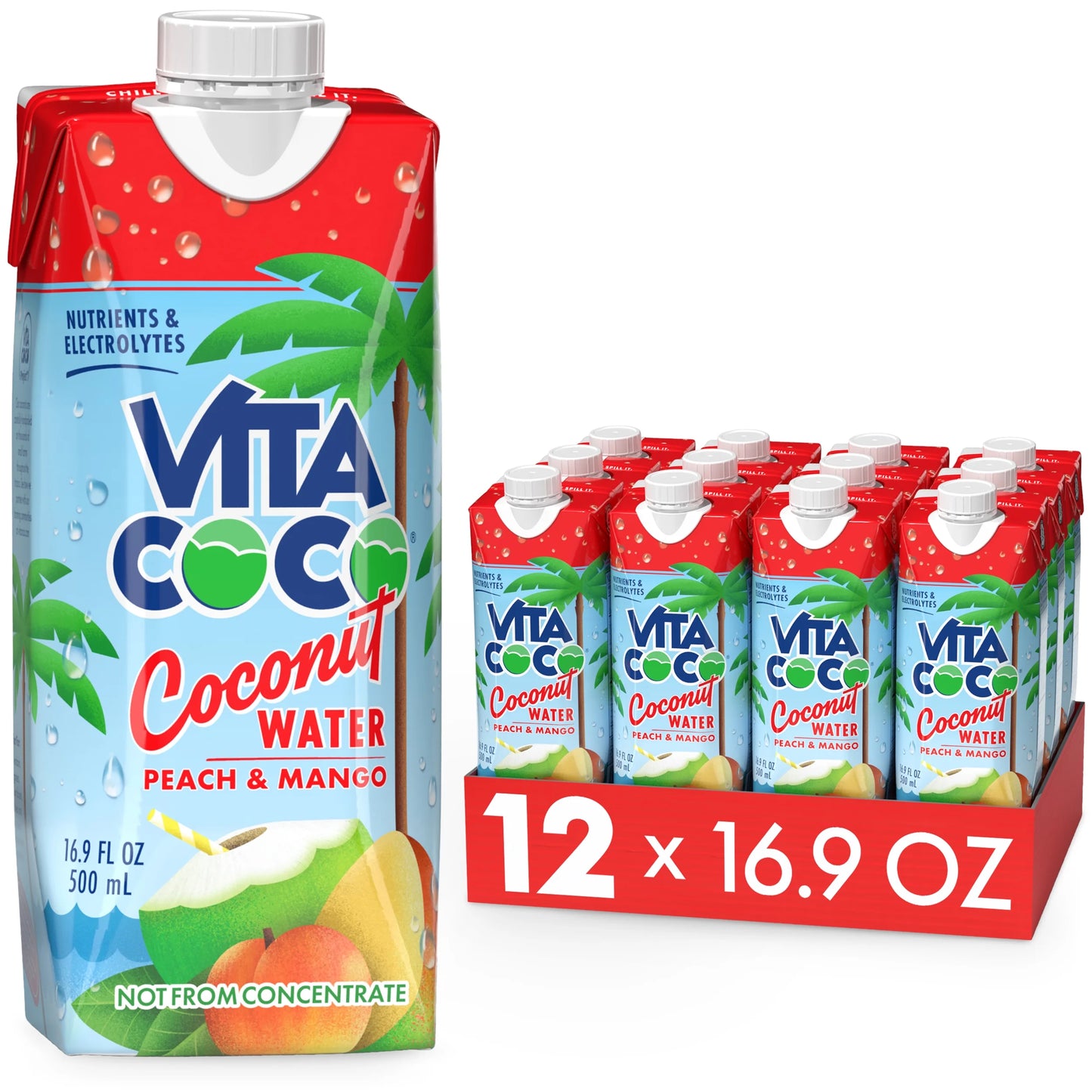Vita Coco Coconut Water Peach Mango 16.9 Fl Oz Tetra (Pack of 12)