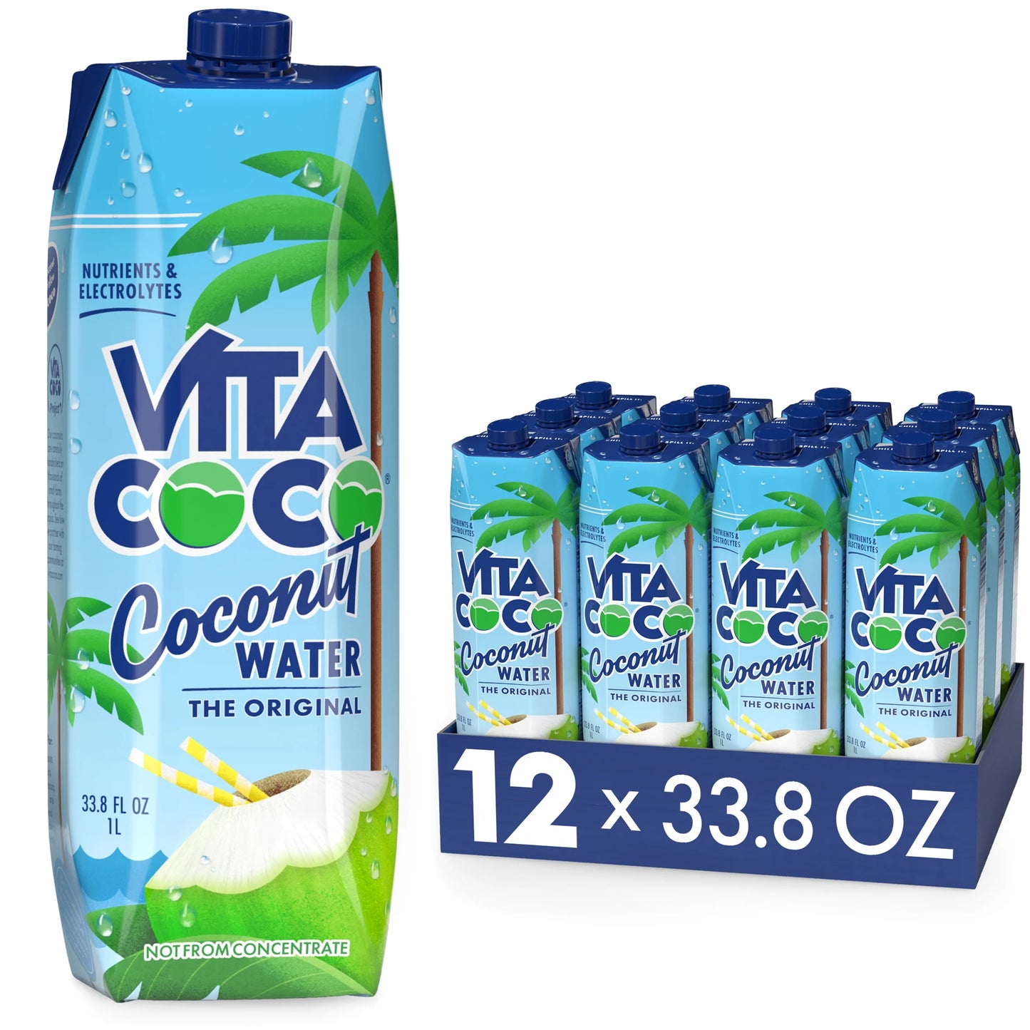 Vita Coco Coconut Water Pure 33.8 Fl Oz Tetra (Pack of 12)