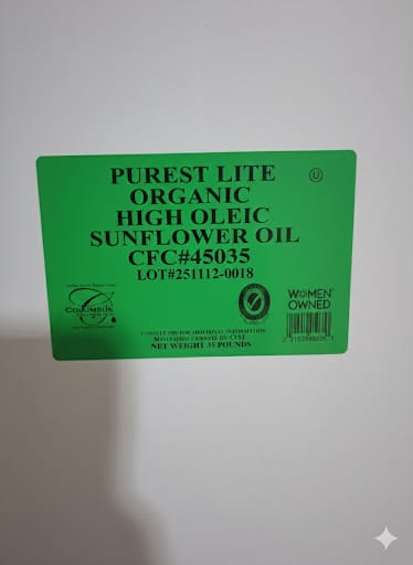 PUREST LITE ORGANIC HIGH OLEIC SUNFLOWER OIL CFC #45035 - 5 GALON