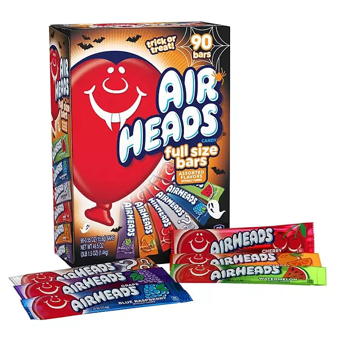 Airheads full size bars candy Assorted Flavors, Pack of 90 Bars