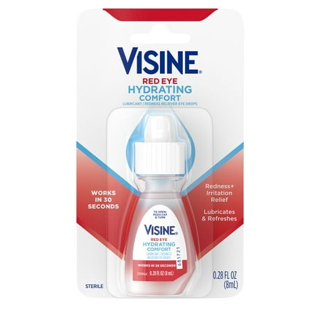 Visine Red Eye Hydrating Comfort Lubricating Eye Drops 0.28 fl. oz Medicine (6 Count)