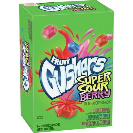 Gushers Super Sour Berry Fruit Flavored Snacks 8 Pack Gluten Free 4.25 Ounce