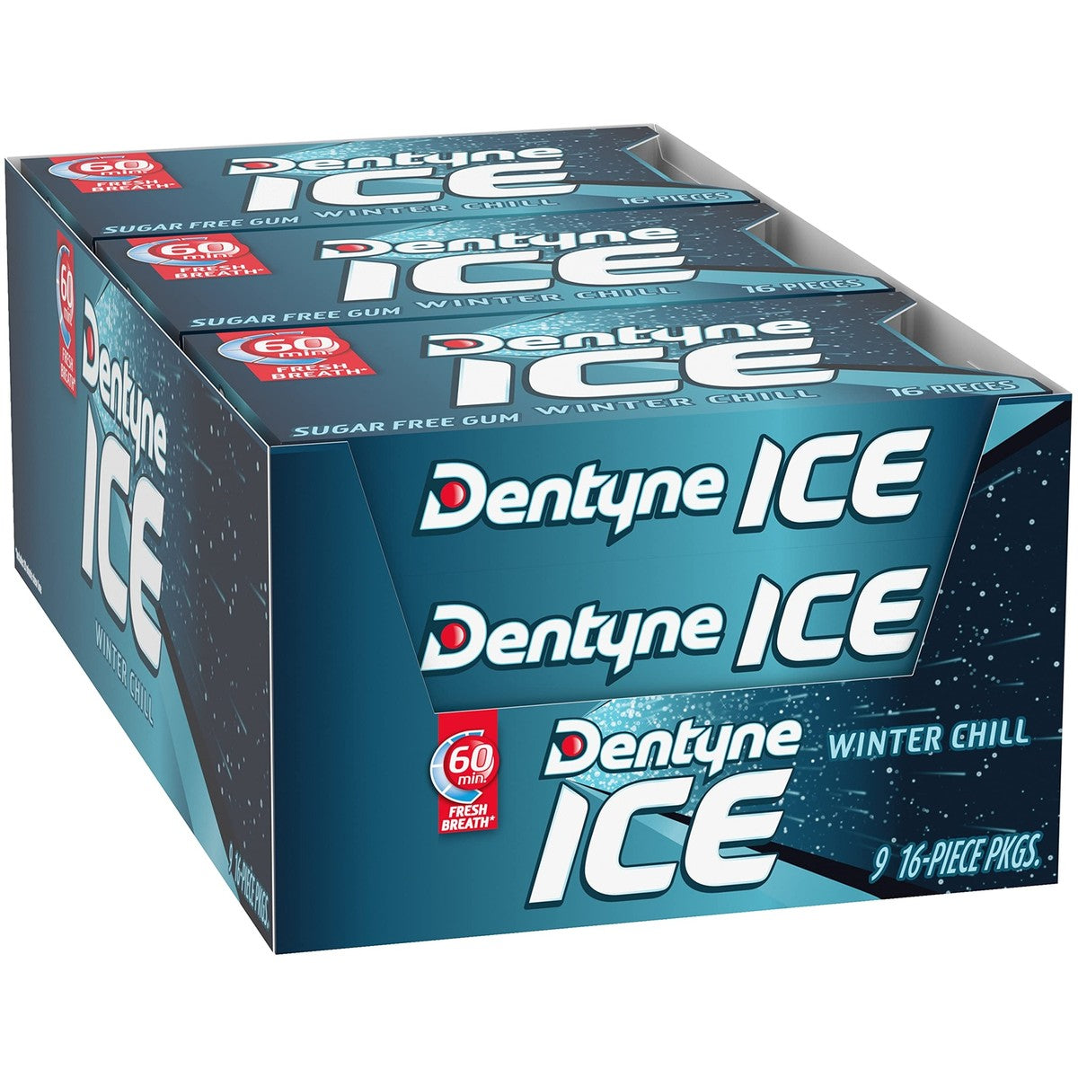 Dentyne Ice Winter Chill Sugar Free Gum, 9 Packs of 16 Pieces (144 Total Pieces)