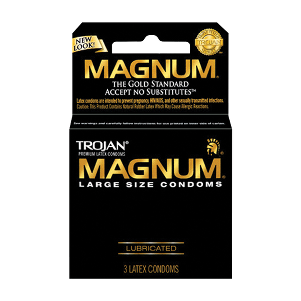 Trojan Magnum Lubricated Latex Condoms (Large/XL), specifically the 3‑count blister card