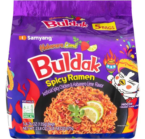 Samyang Buldak Halal Habanero Lime Ramen (5-count pack). Noodles