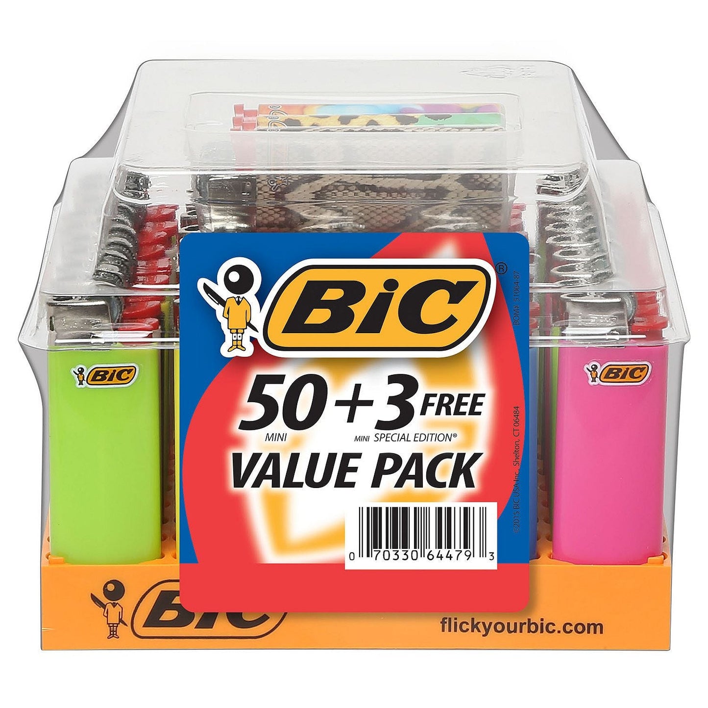 Big Bic Full Size Maxi Lighters Tray Display Of 50 + 3 Special Edition Lighters
