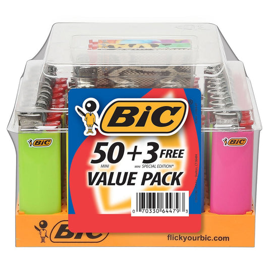 Big Bic Full Size Maxi Lighters Tray Display Of 50 + 3 Special Edition Lighters