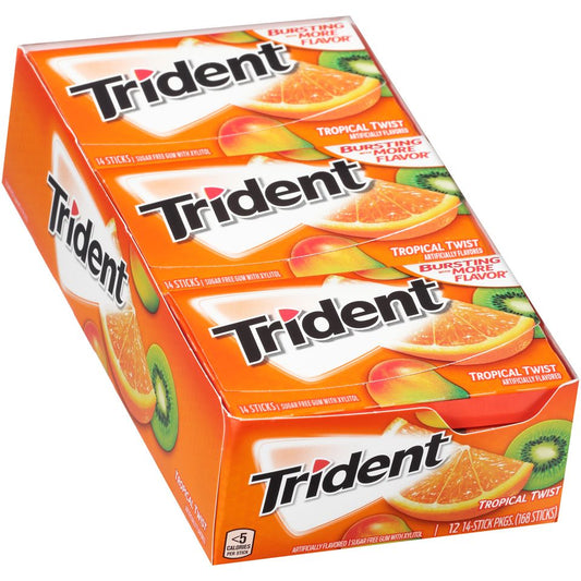 Trident Tropical Twist Sugar Free Gum 12 Packs of 14 Pieces (168 Total Pieces)