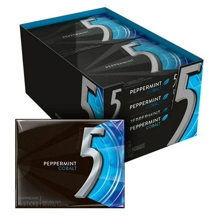 5 Gum  Cobalt Chewing Gum, Peppermint, 15 Pieces/Pack, 10/Box